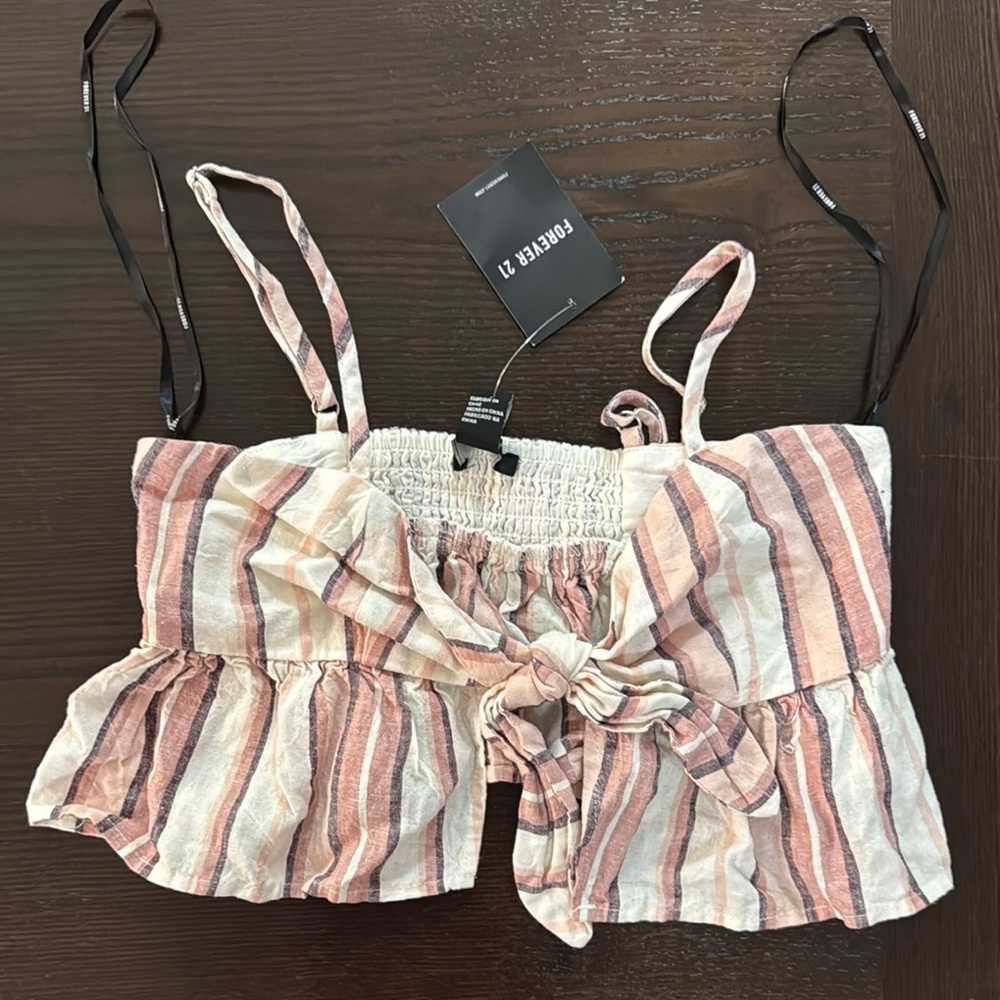 Forever 21 Pink and Cream Striped Bow Top
